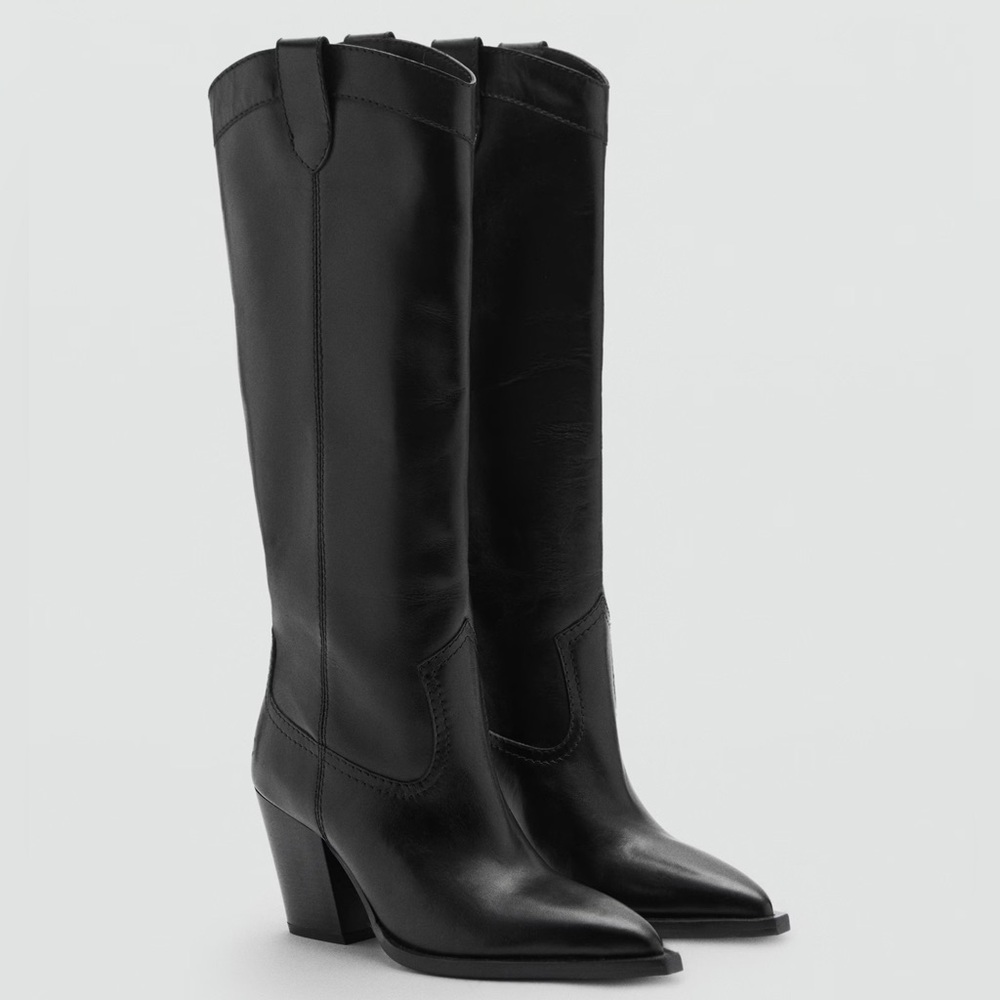 Black Genuine Leather Cowboy boots
